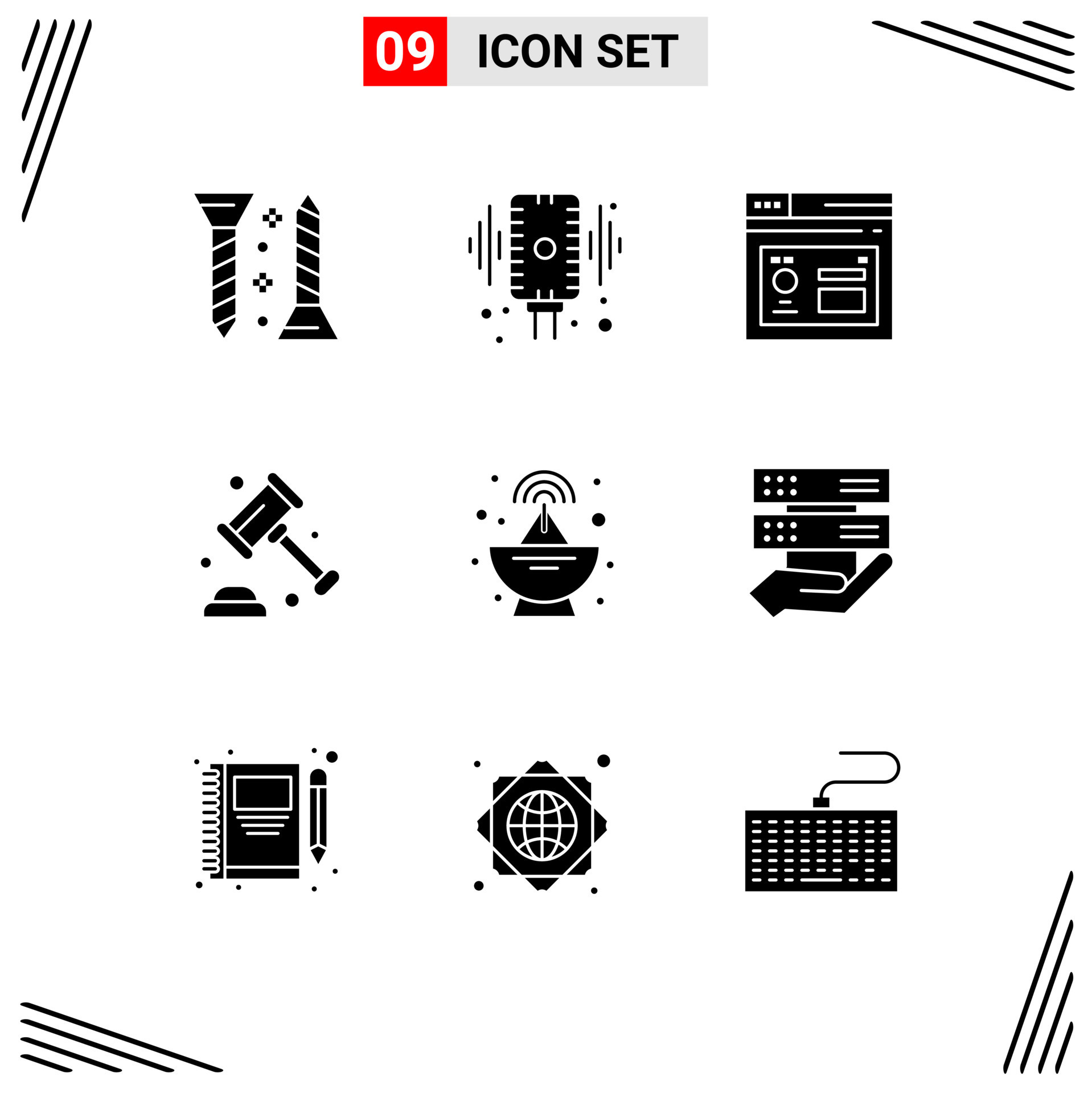 Set of 9 Commercial Solid Glyphs pack for antenna security sound
