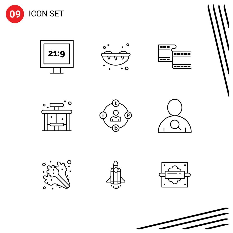 Pictogram Set of 9 Simple Outlines of procrastination distractions video communication stop Editable Vector Design Elements