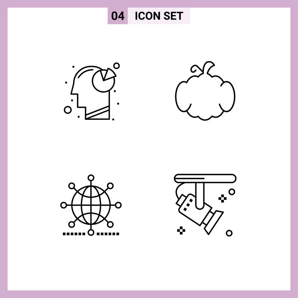 Set of 4 Modern UI Icons Symbols Signs for analysis global pie chart pumpkin business Editable Vector Design Elements