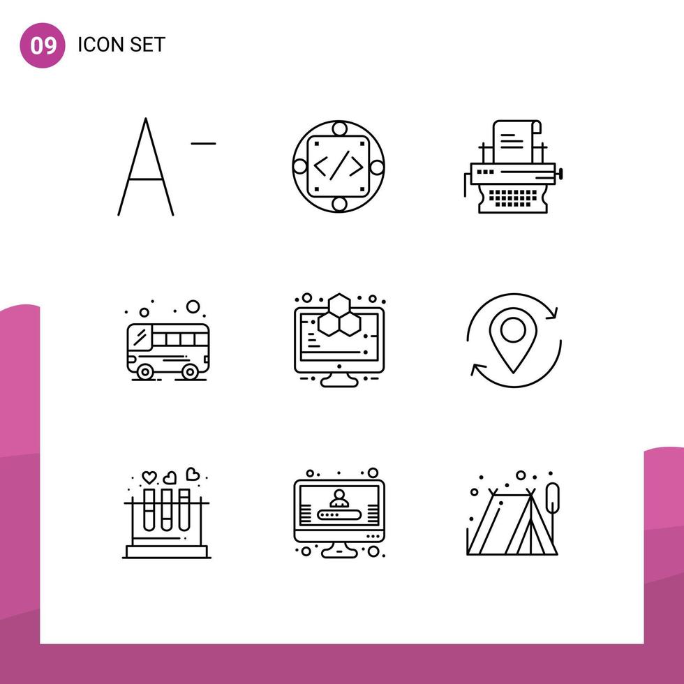 9 Universal Outline Signs Symbols of study computer marketing analytics public Editable Vector Design Elements