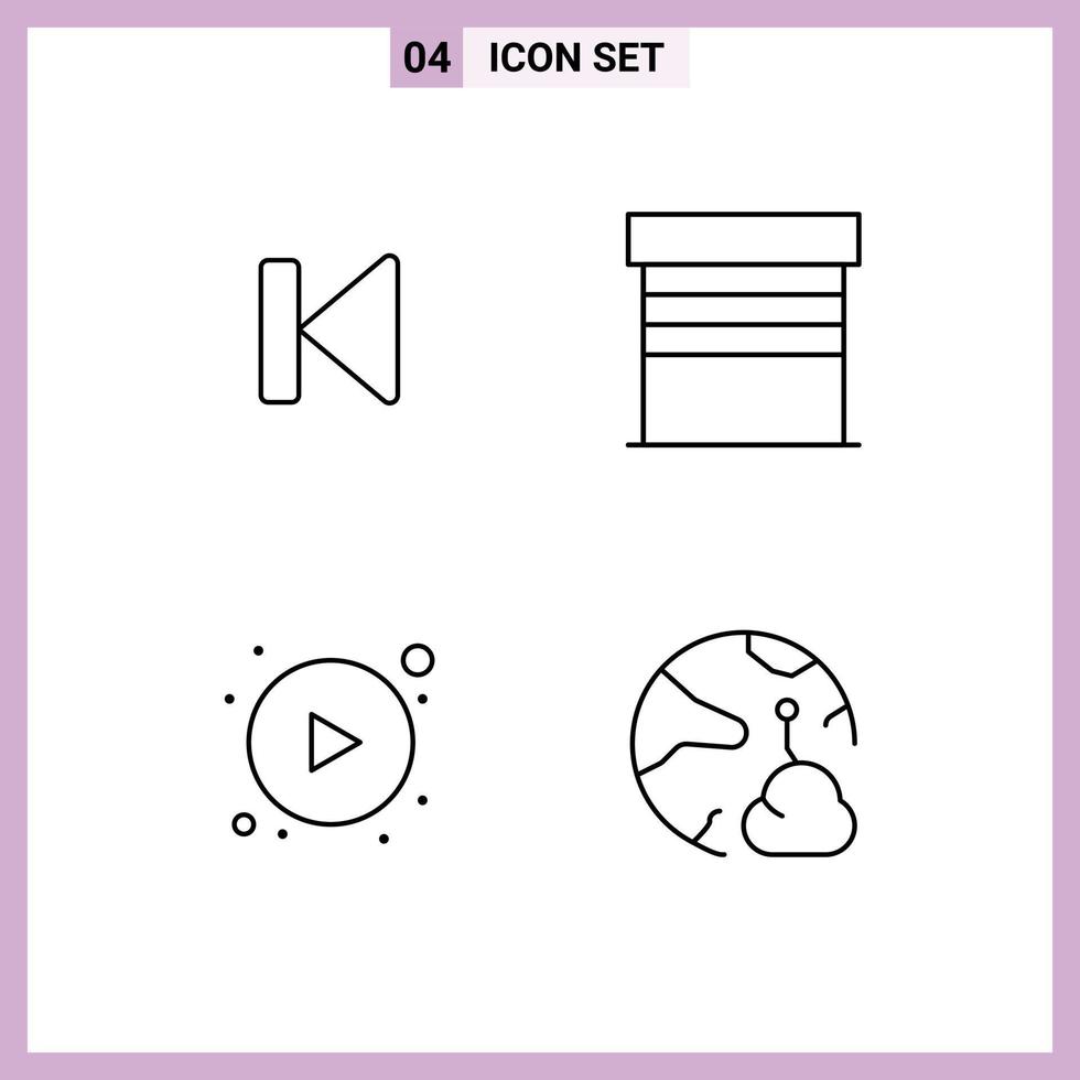Set of 4 Commercial Filledline Flat Colors pack for back arrows media buildings button Editable Vector Design Elements