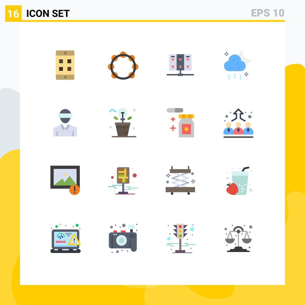 Pack of 16 Modern Flat Colors Signs and Symbols for Web Print Media such as motion weather computer ui cloud Editable Pack of Creative Vector Design Elements