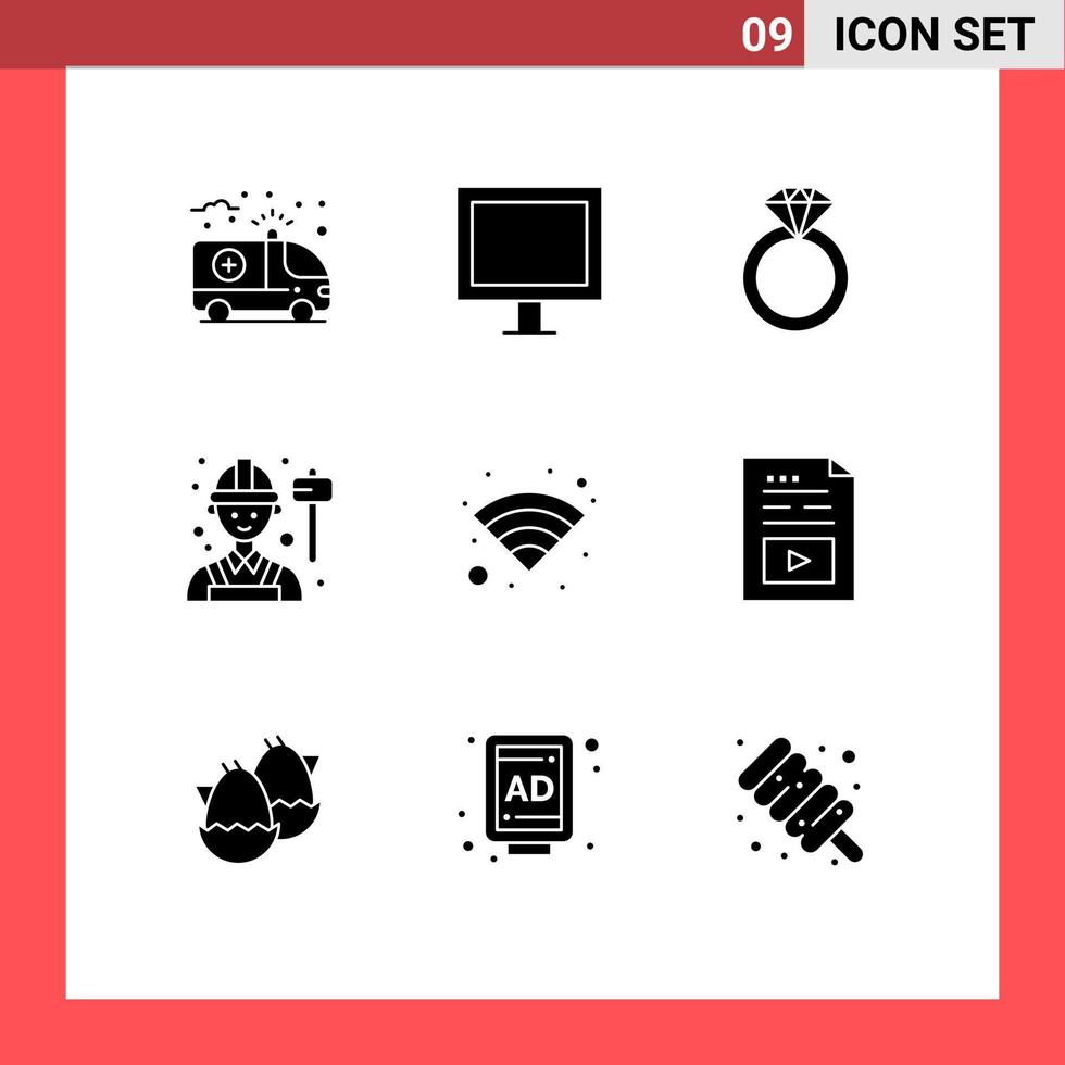 Solid Glyph Pack of 9 Universal Symbols of wireless technology diamond labour engineer Editable Vector Design Elements