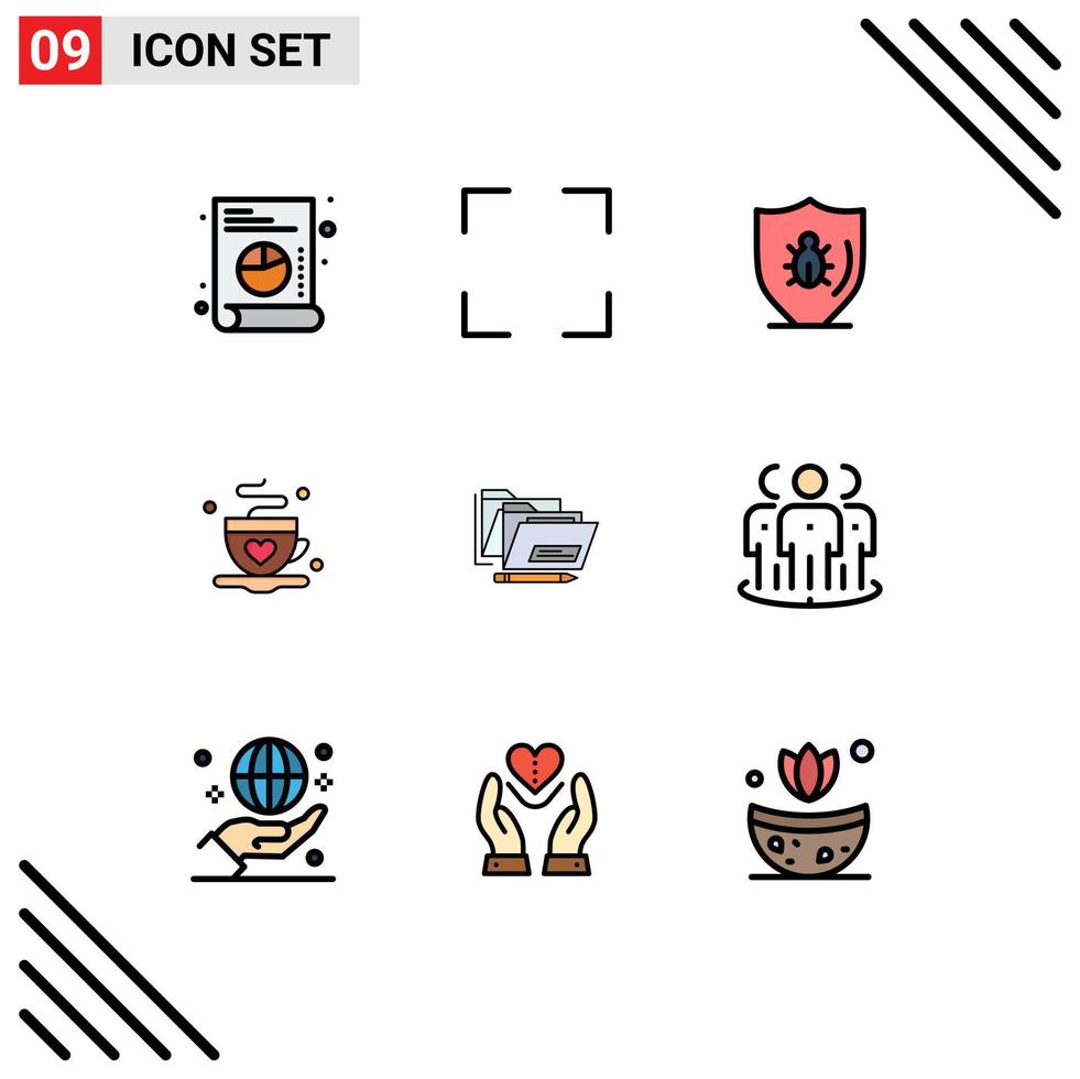 Stock Vector Icon Pack of 9 Line Signs and Symbols for date file protect love coffee Editable Vector Design Elements