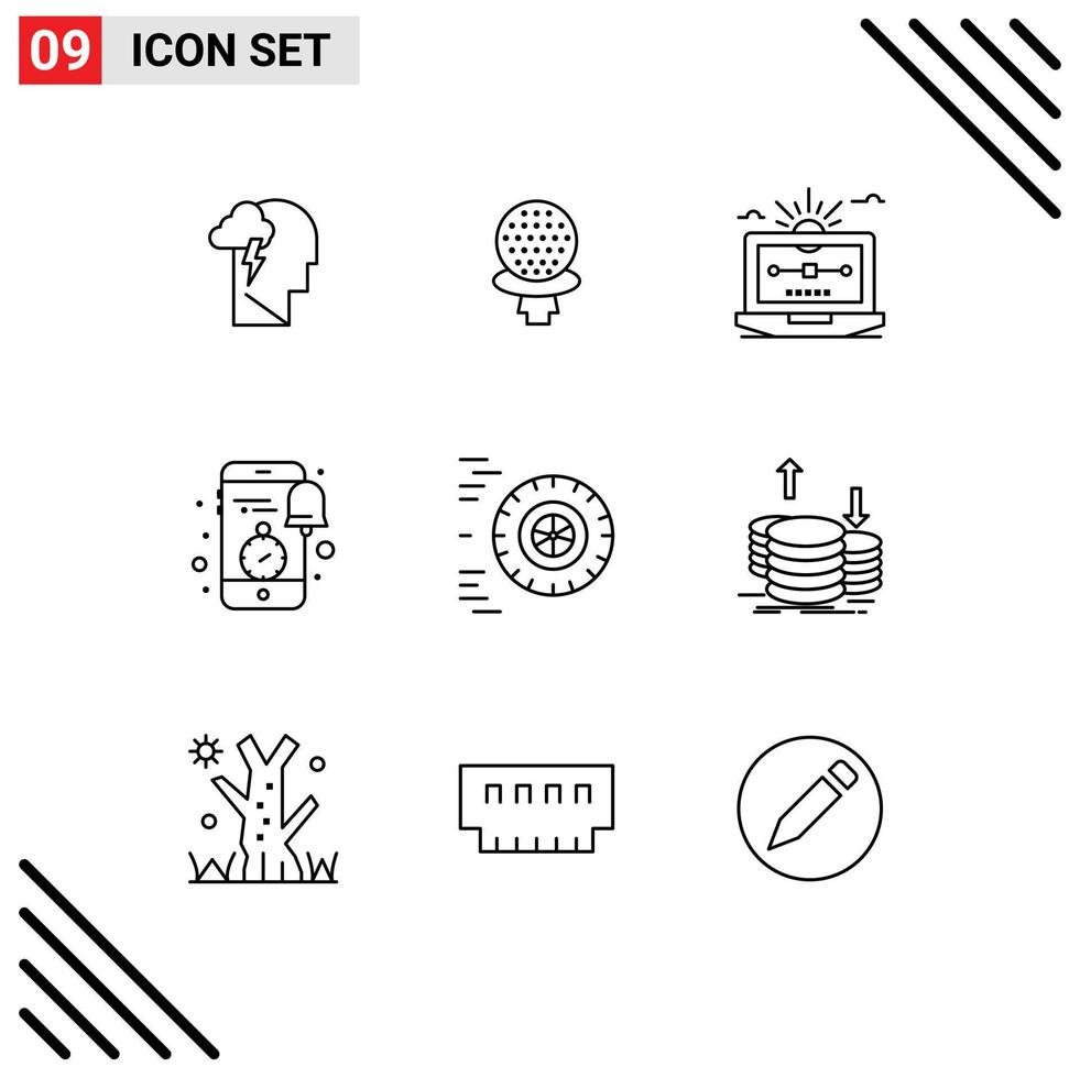 Set of 9 Modern UI Icons Symbols Signs for news smartphone drawing notification draw Editable Vector Design Elements