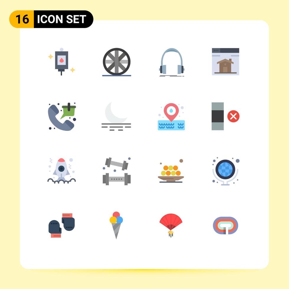 Mobile Interface Flat Color Set of 16 Pictograms of phone bag headphones design home Editable Pack of Creative Vector Design Elements