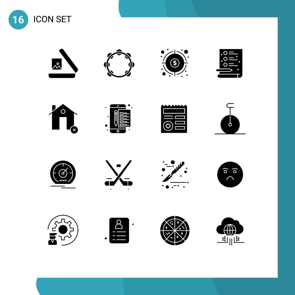 Universal Icon Symbols Group of 16 Modern Solid Glyphs of cancel file finance process target Editable Vector Design Elements