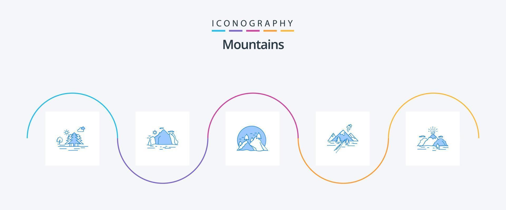 Mountains Blue 5 Icon Pack Including hill. sun. landscape. mountain. landscape vector