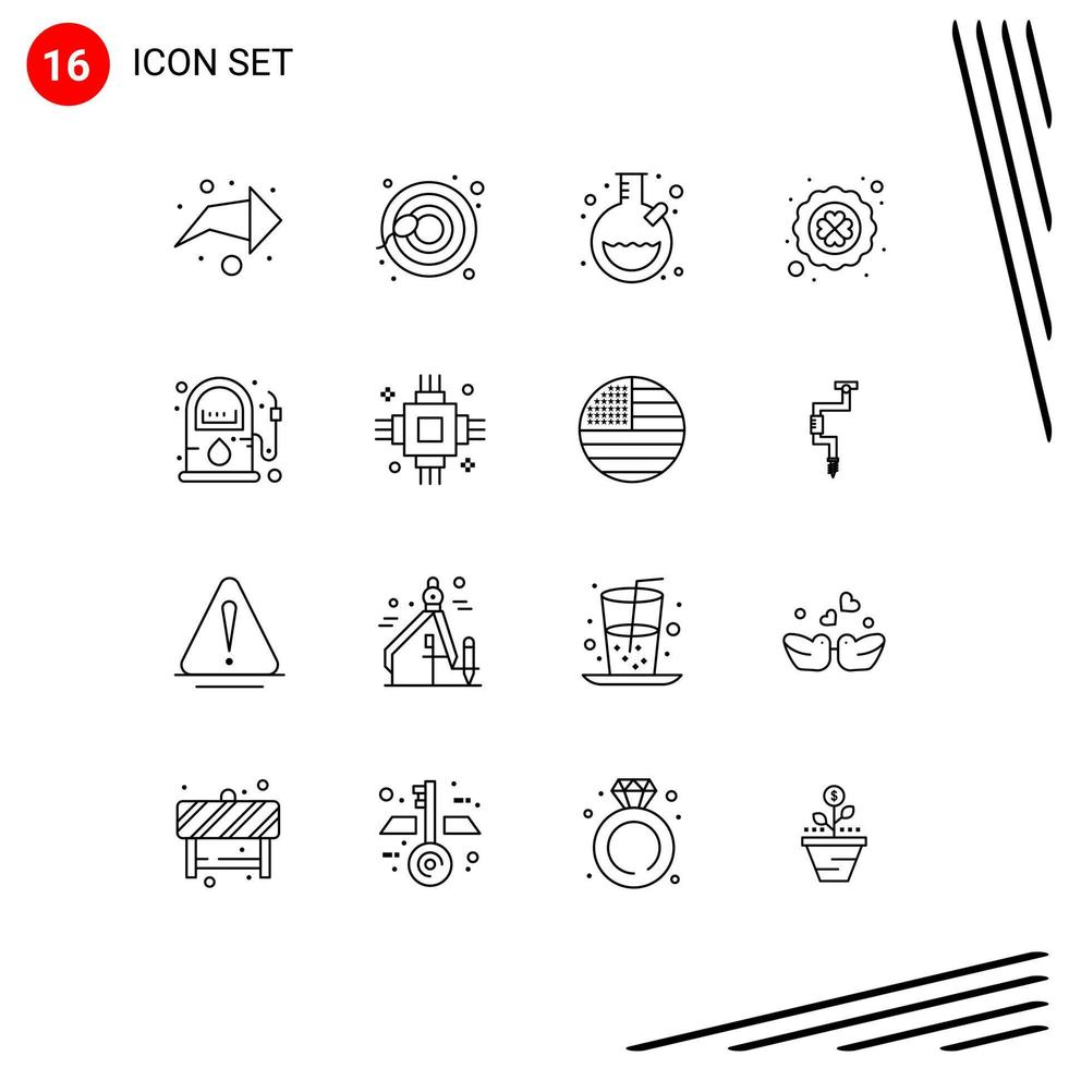 Pack of 16 creative Outlines of chip gasoline tube gas poker Editable Vector Design Elements