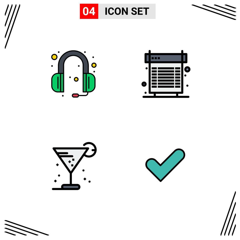 4 Creative Icons Modern Signs and Symbols of communications beverage headphone fan glass Editable Vector Design Elements