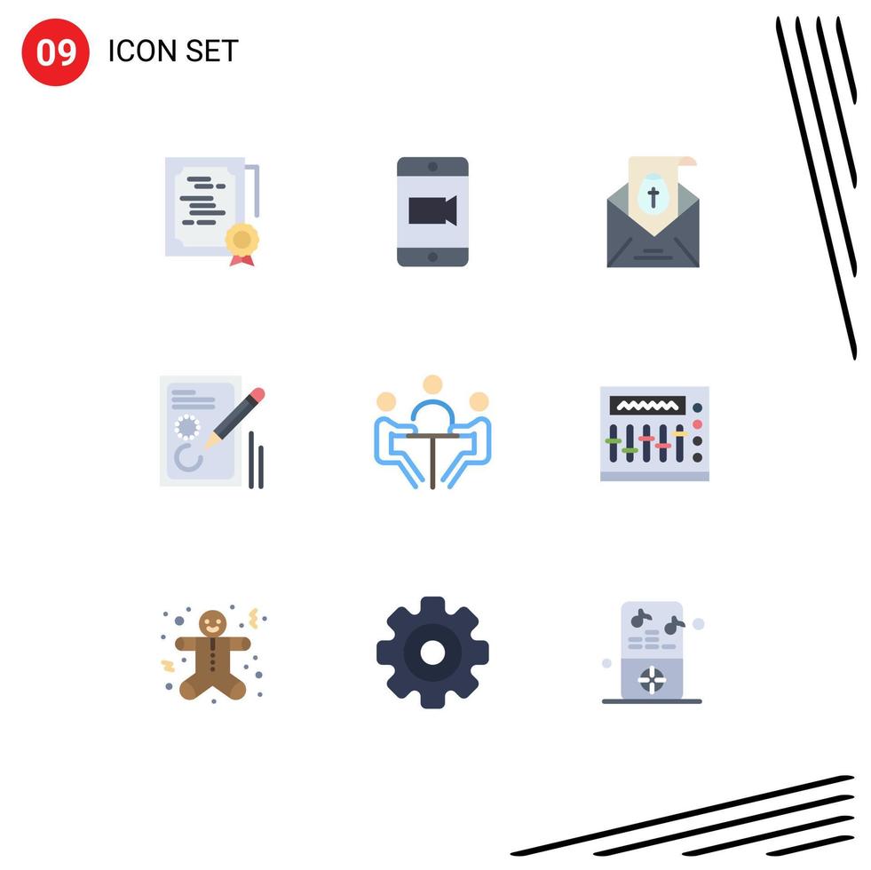9 User Interface Flat Color Pack of modern Signs and Symbols of business design massege document edit Editable Vector Design Elements