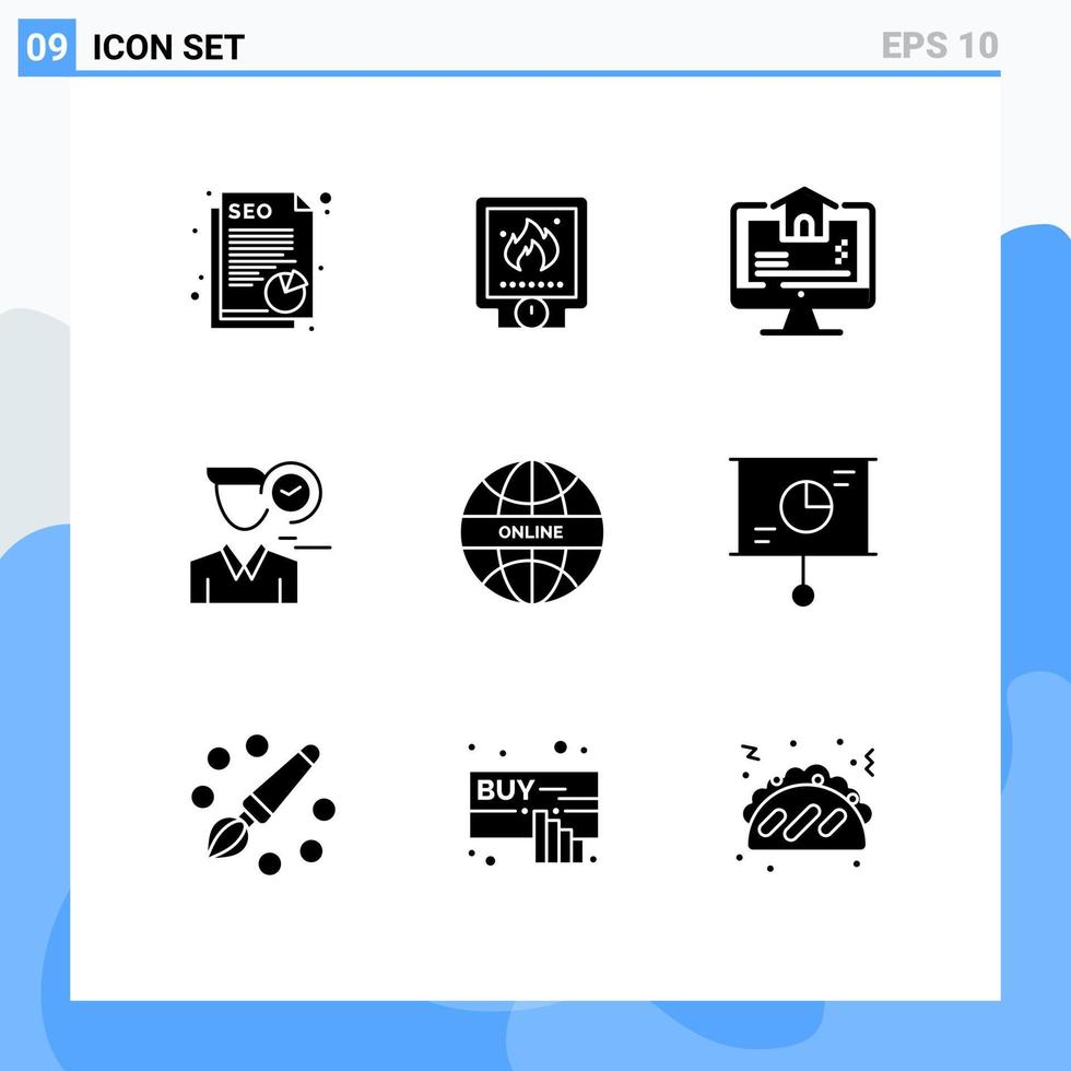 Set of 9 Modern UI Icons Symbols Signs for appointment male fire clock home Editable Vector Design Elements