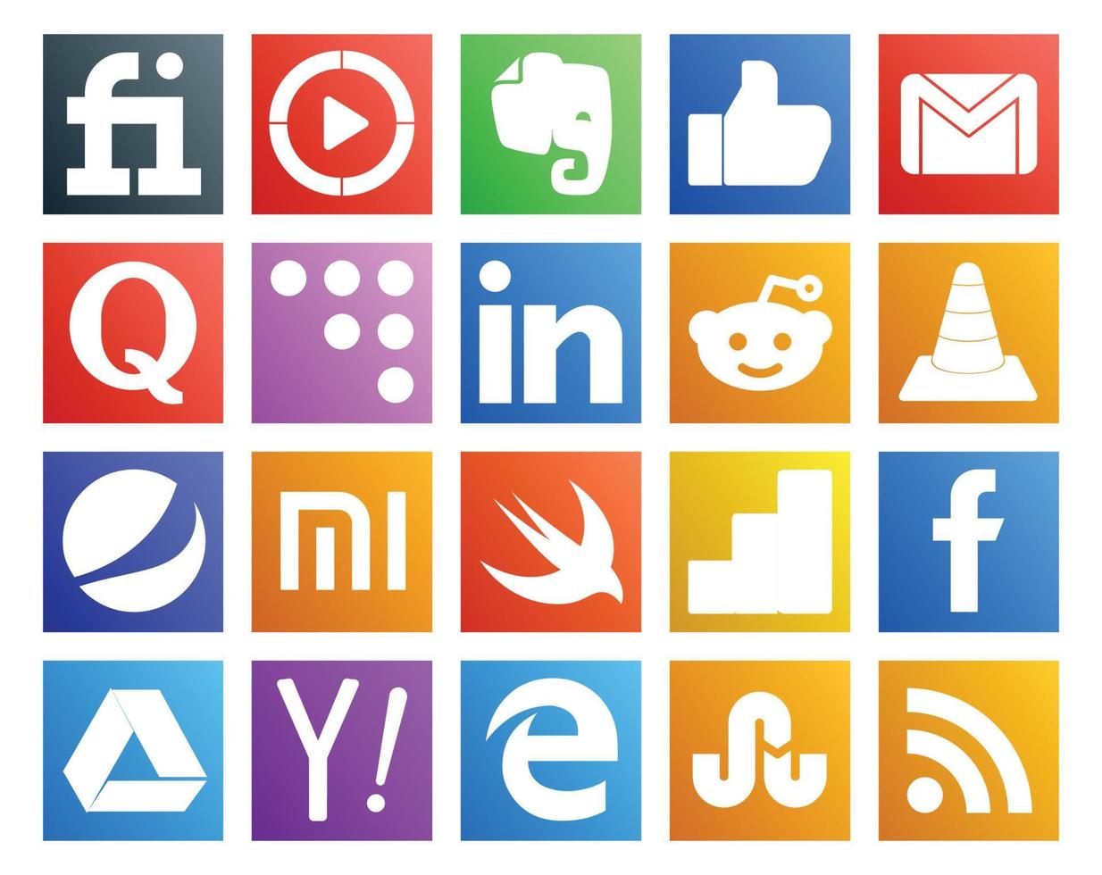 20 Social Media Icon Pack Including xiaomi player quora media reddit vector