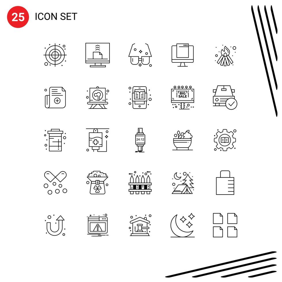 Set of 25 Commercial Lines pack for imac monitor email computer sun Editable Vector Design Elements