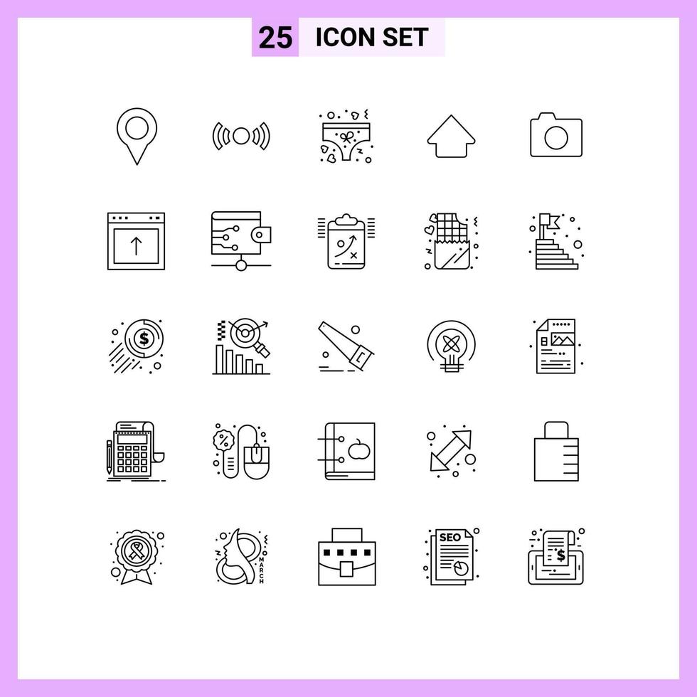 Editable Vector Line Pack of 25 Simple Lines of image upload ux up underwear Editable Vector Design Elements