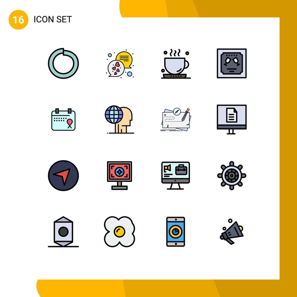 16 Flat Color Filled Line concept for Websites Mobile and Apps operation calendar drink letter envelope Editable Creative Vector Design Elements