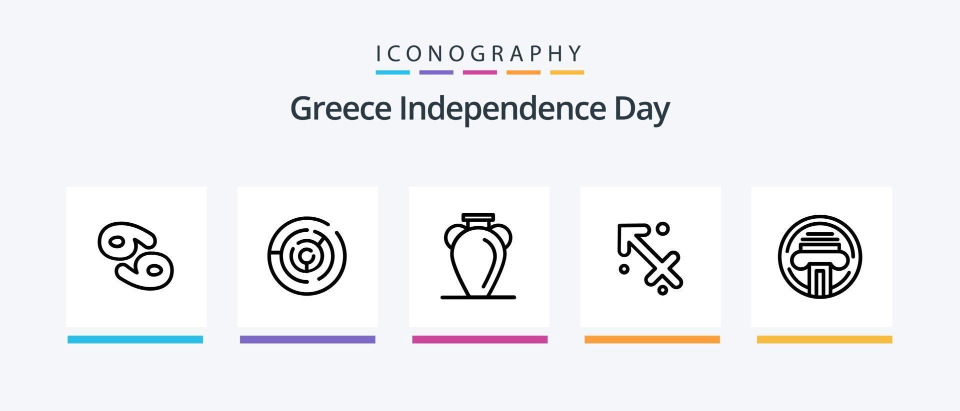 paquete de iconos de la línea 5 del día de la independencia de Grecia, incluido el banco. Príncipe. astrología. viejo. carruaje. diseño de iconos creativos vector