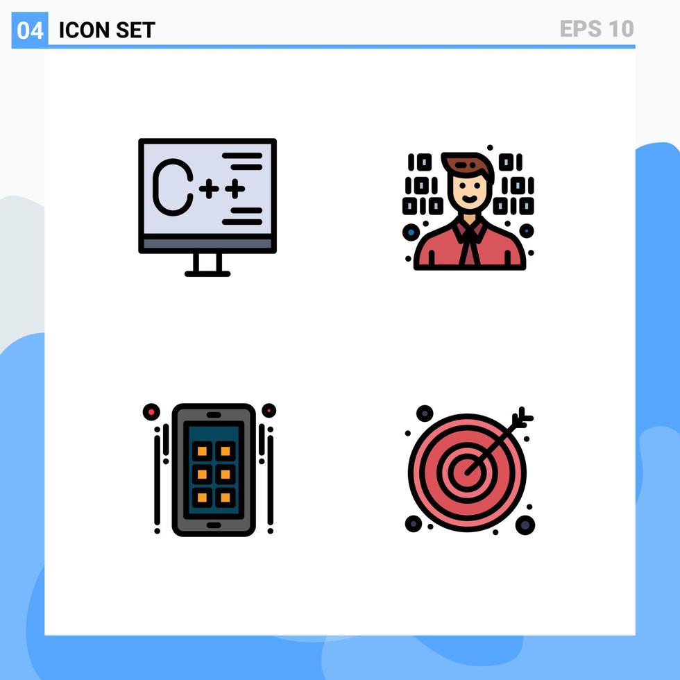 paquete de iconos de vector de stock de 4 signos y símbolos de línea para codificar programador de desarrollo de medios anunciar elementos de diseño de vector editables