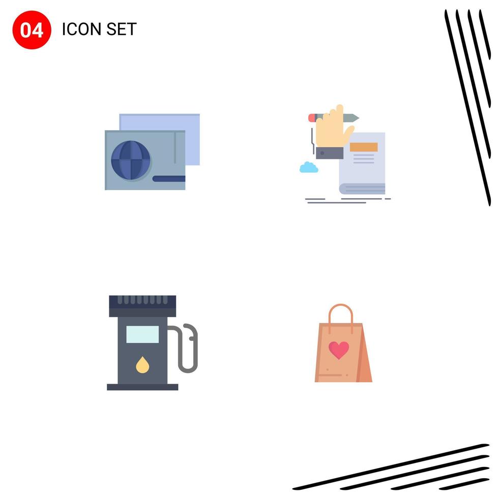 Modern Set of 4 Flat Icons Pictograph of identity gas shopping learning maps Editable Vector Design Elements
