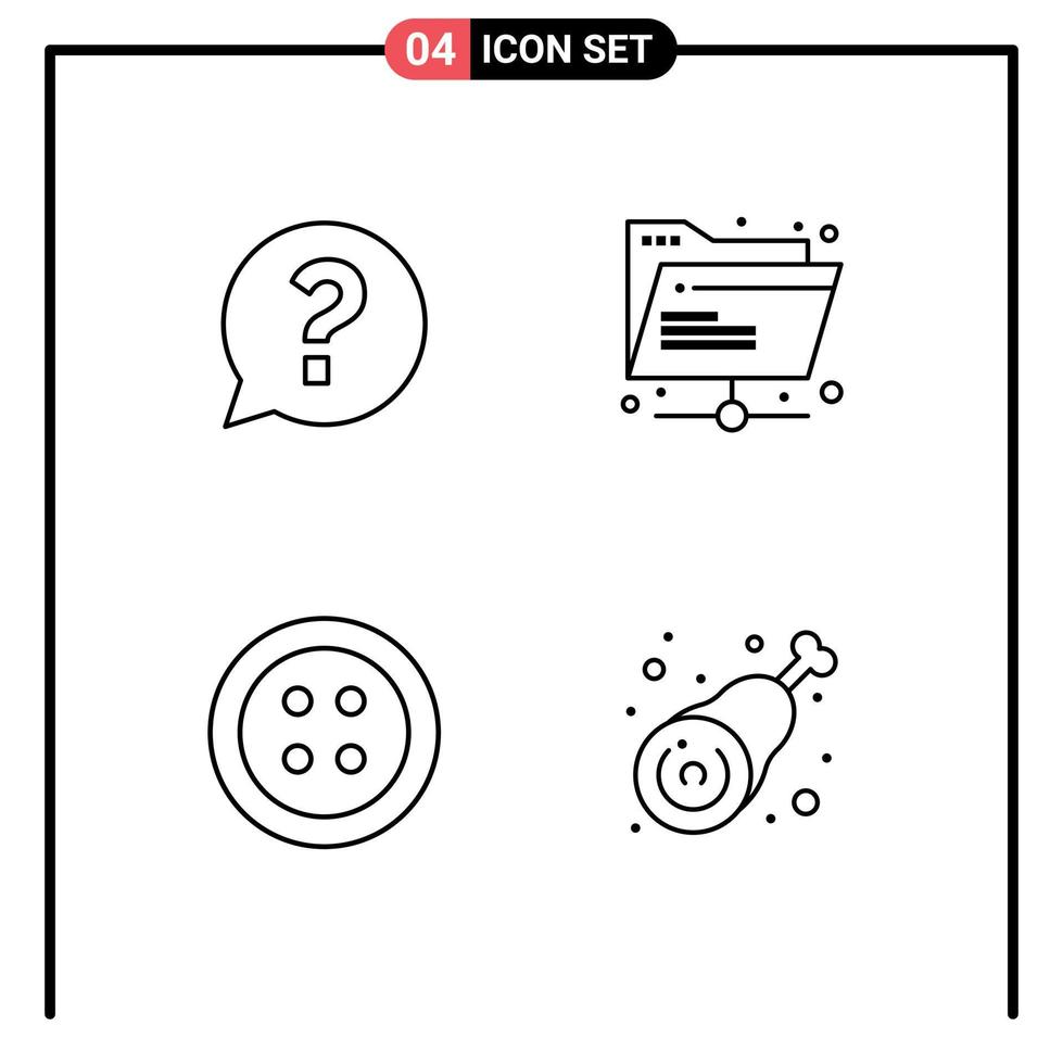 Set of 4 Modern UI Icons Symbols Signs for chat sewing social network drumstick Editable Vector Design Elements