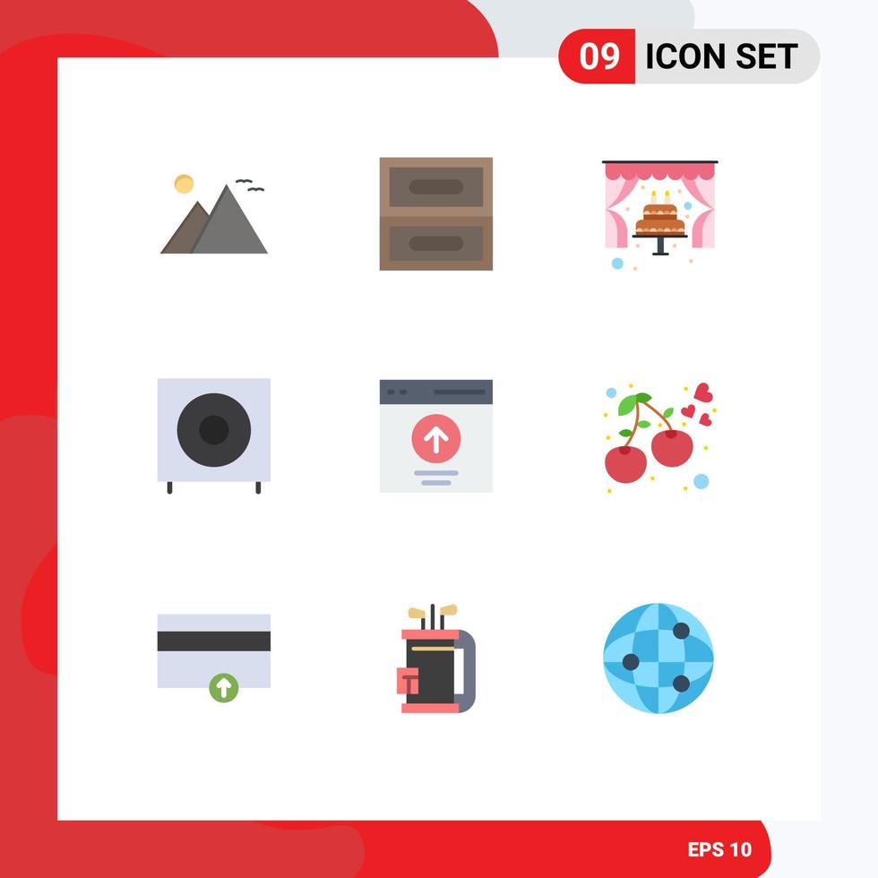 Editable Vector Line Pack of 9 Simple Flat Colors of communication products cake electronics bass Editable Vector Design Elements
