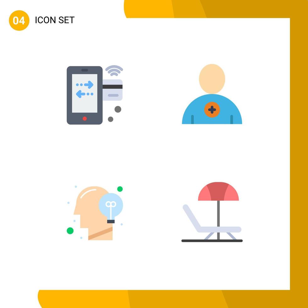 Editable Vector Line Pack of 4 Simple Flat Icons of card head mobile new idea Editable Vector Design Elements
