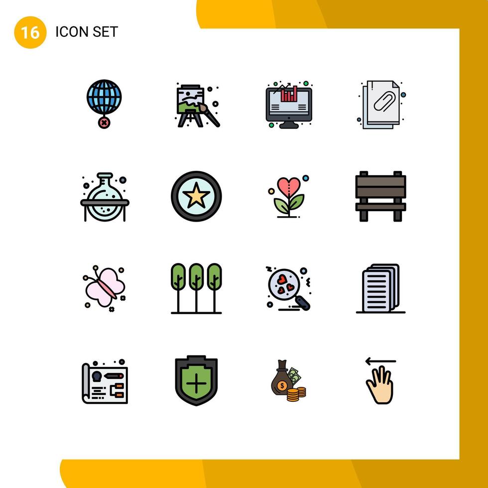 16 Creative Icons Modern Signs and Symbols of flask file paint document attached document Editable Creative Vector Design Elements
