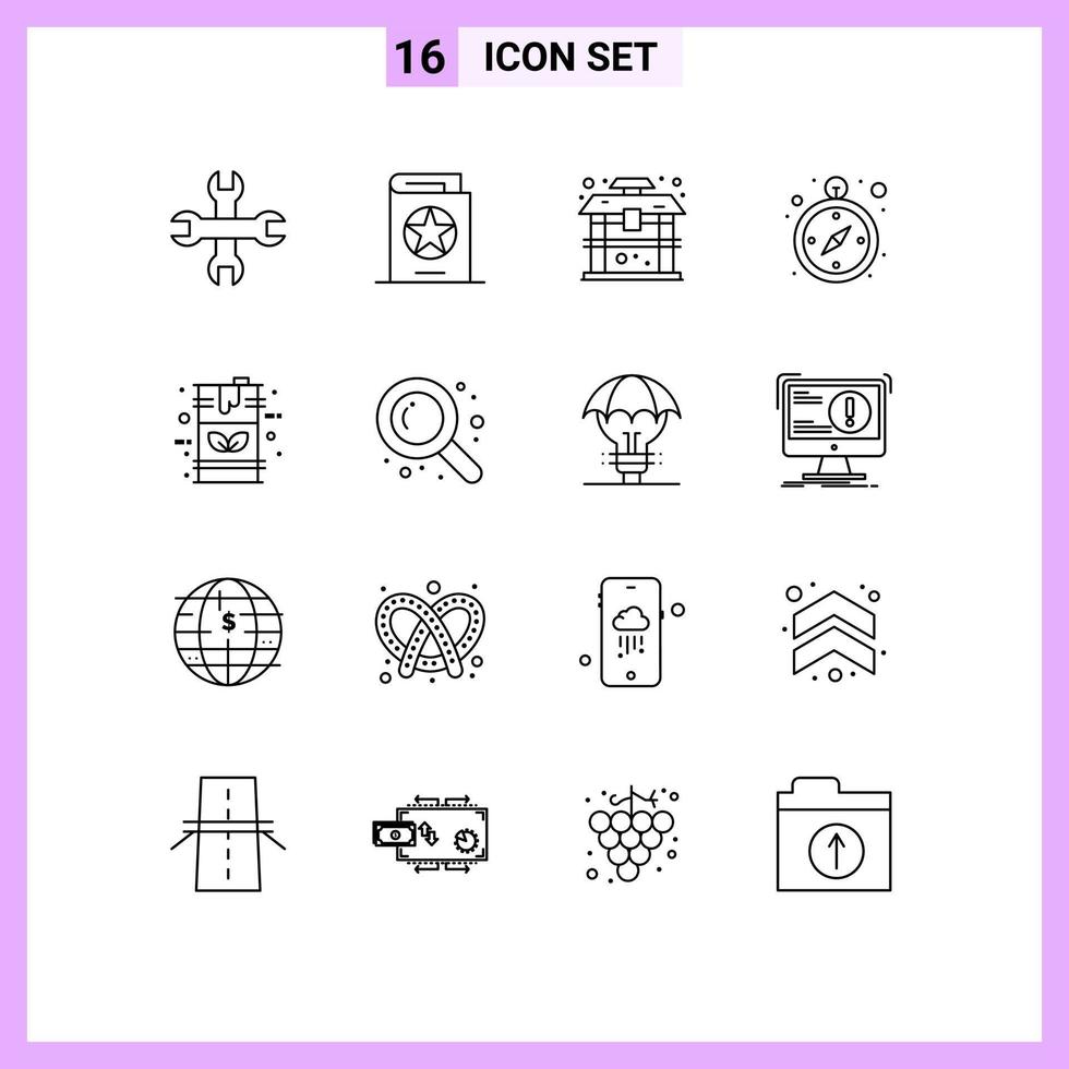 Universal Icon Symbols Group of 16 Modern Outlines of energy barrel architecture navigation compass Editable Vector Design Elements