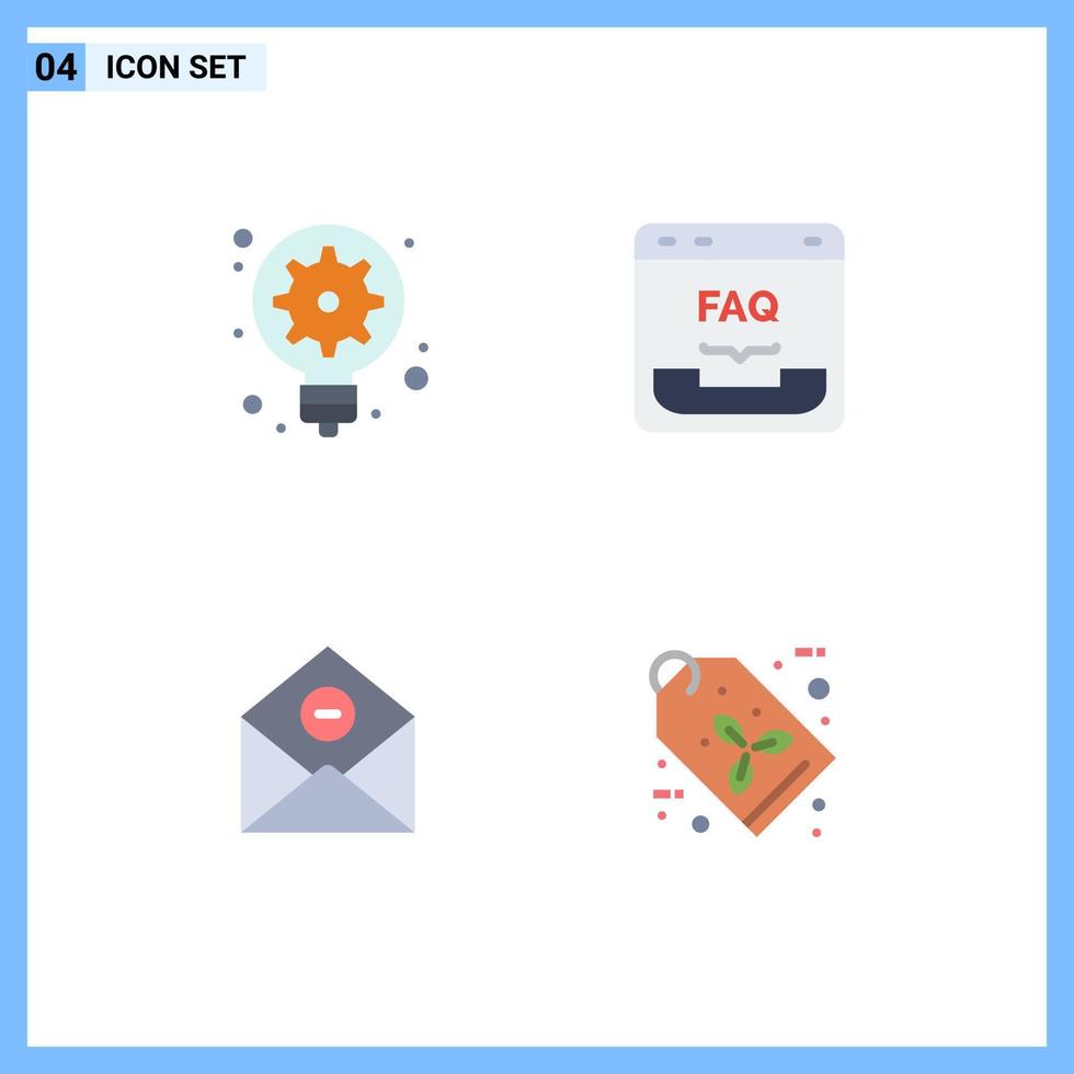 Mobile Interface Flat Icon Set of 4 Pictograms of generation communication light bulb contact delete Editable Vector Design Elements