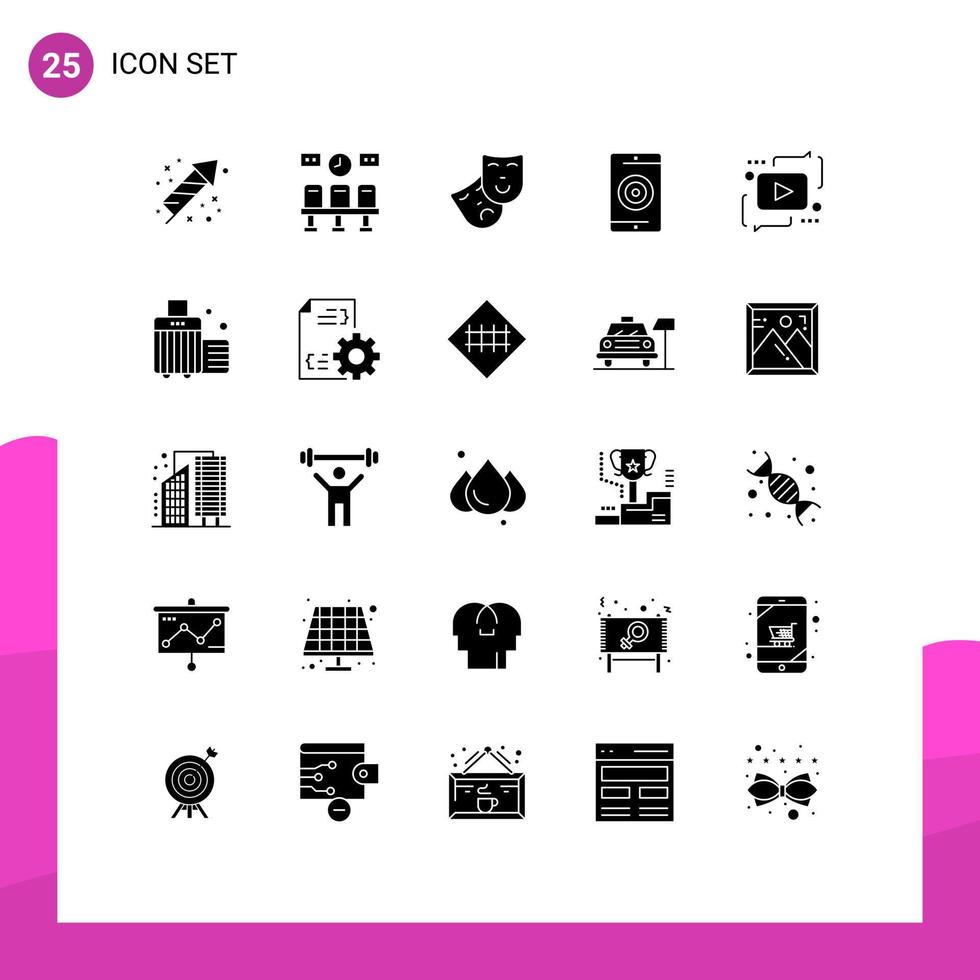 25 Thematic Vector Solid Glyphs and Editable Symbols of chat performance mask optimization media Editable Vector Design Elements