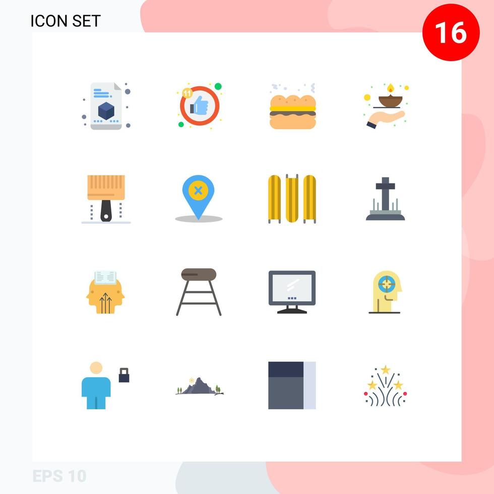 16 User Interface Flat Color Pack of modern Signs and Symbols of paintbrush design food coding lamp Editable Pack of Creative Vector Design Elements