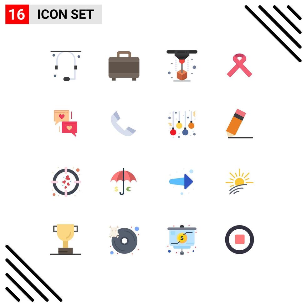 Modern Set of 16 Flat Colors and symbols such as heart chat printer medical aids Editable Pack of Creative Vector Design Elements