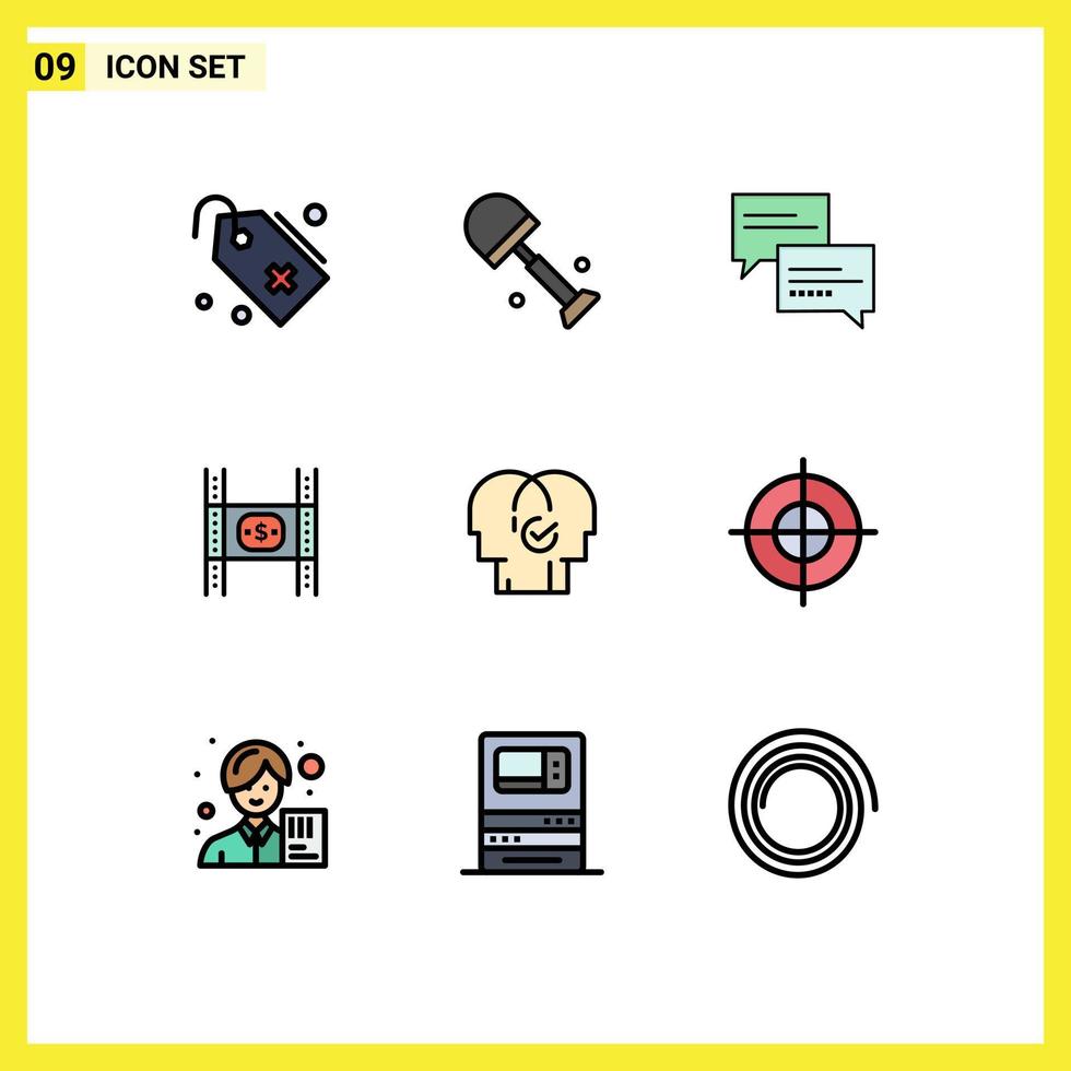 9 Filledline Flat Color concept for Websites Mobile and Apps business money chat film budget Editable Vector Design Elements