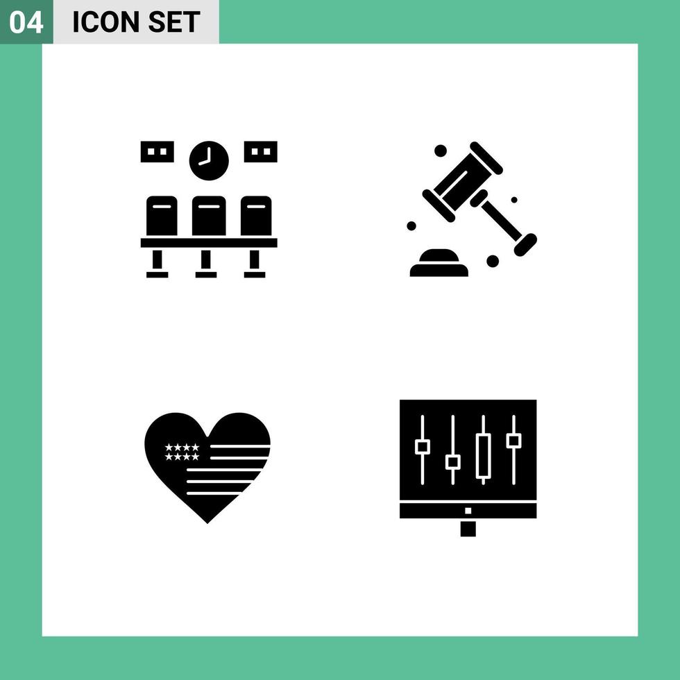 Modern Set of 4 Solid Glyphs and symbols such as seats love clock security flag Editable Vector Design Elements