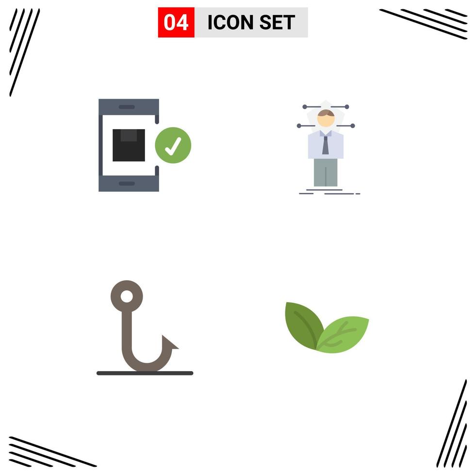 Set of 4 Vector Flat Icons on Grid for application solution device connection fishing Editable Vector Design Elements