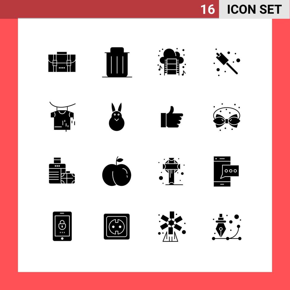 Modern Set of 16 Solid Glyphs and symbols such as drying sweets trash marshmallow music Editable Vector Design Elements