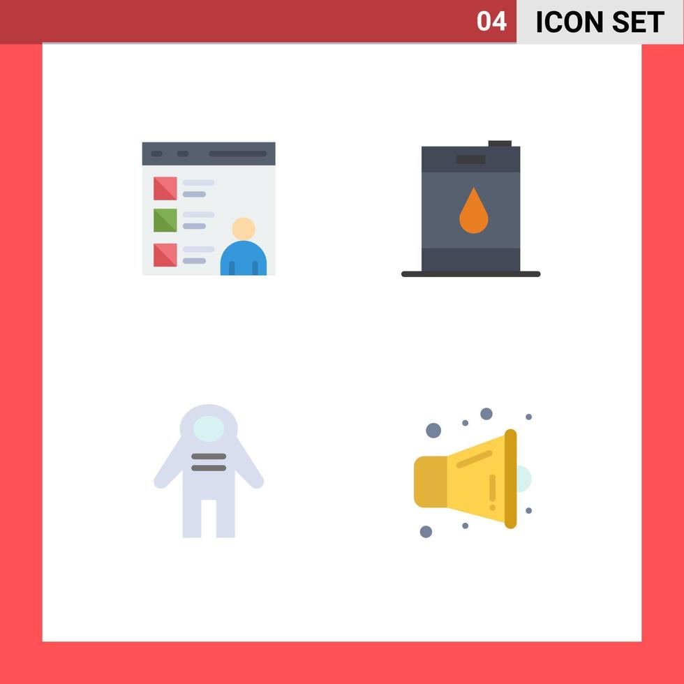 Group of 4 Flat Icons Signs and Symbols for app cosmonaut develop gasoline space traveler Editable Vector Design Elements