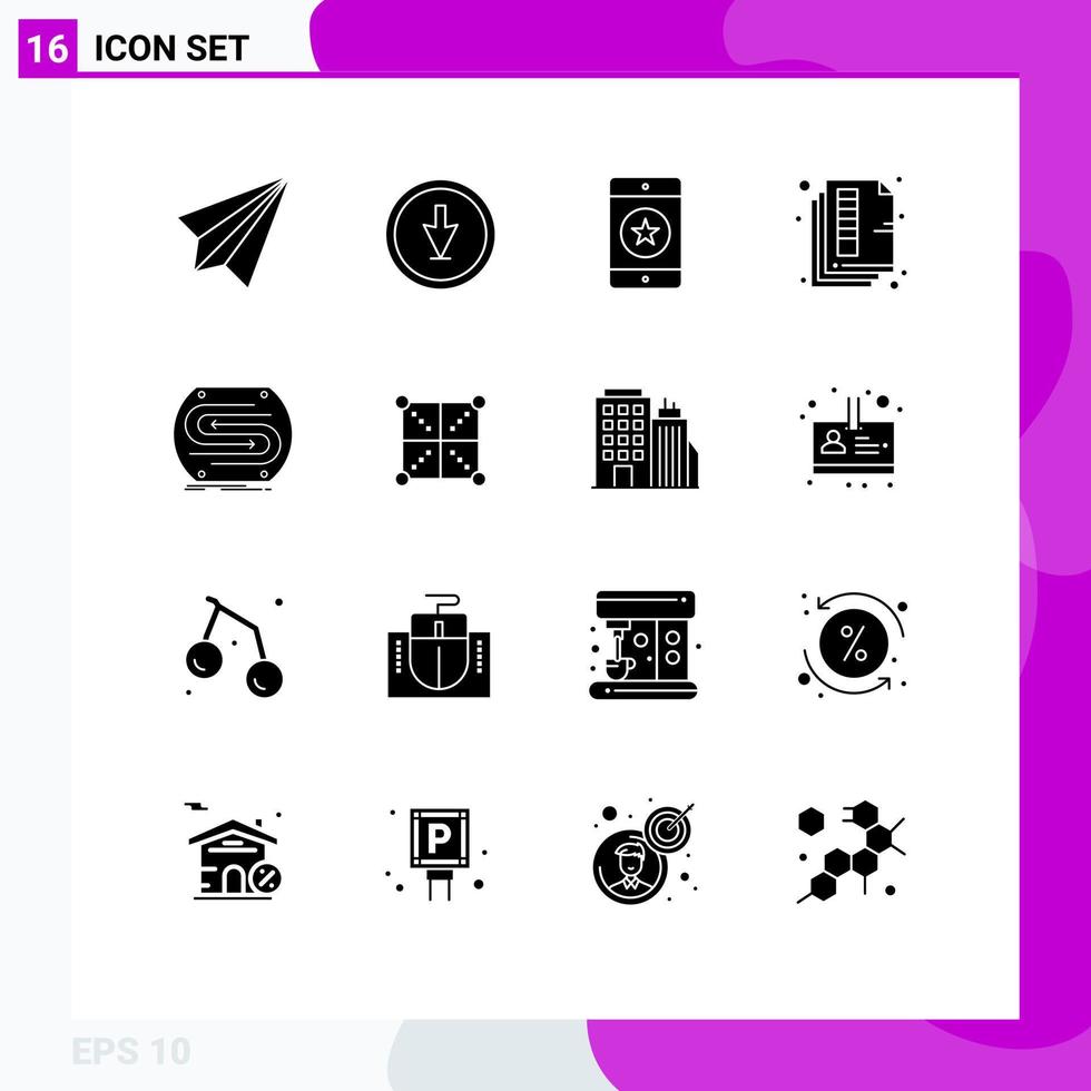 User Interface Pack of 16 Basic Solid Glyphs of paper document navigation phone favorite Editable Vector Design Elements