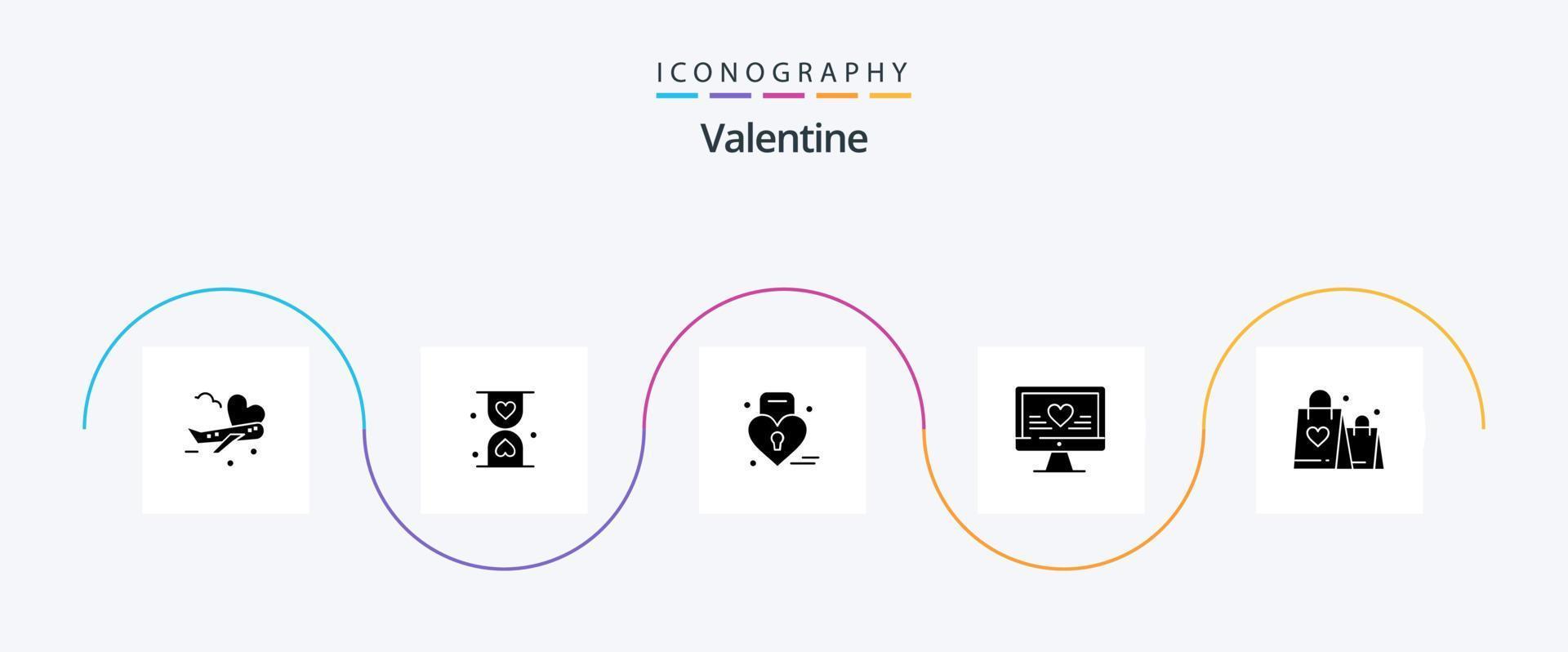 Valentine Glyph 5 Icon Pack Including louck. day. heart. valentines. waiting vector