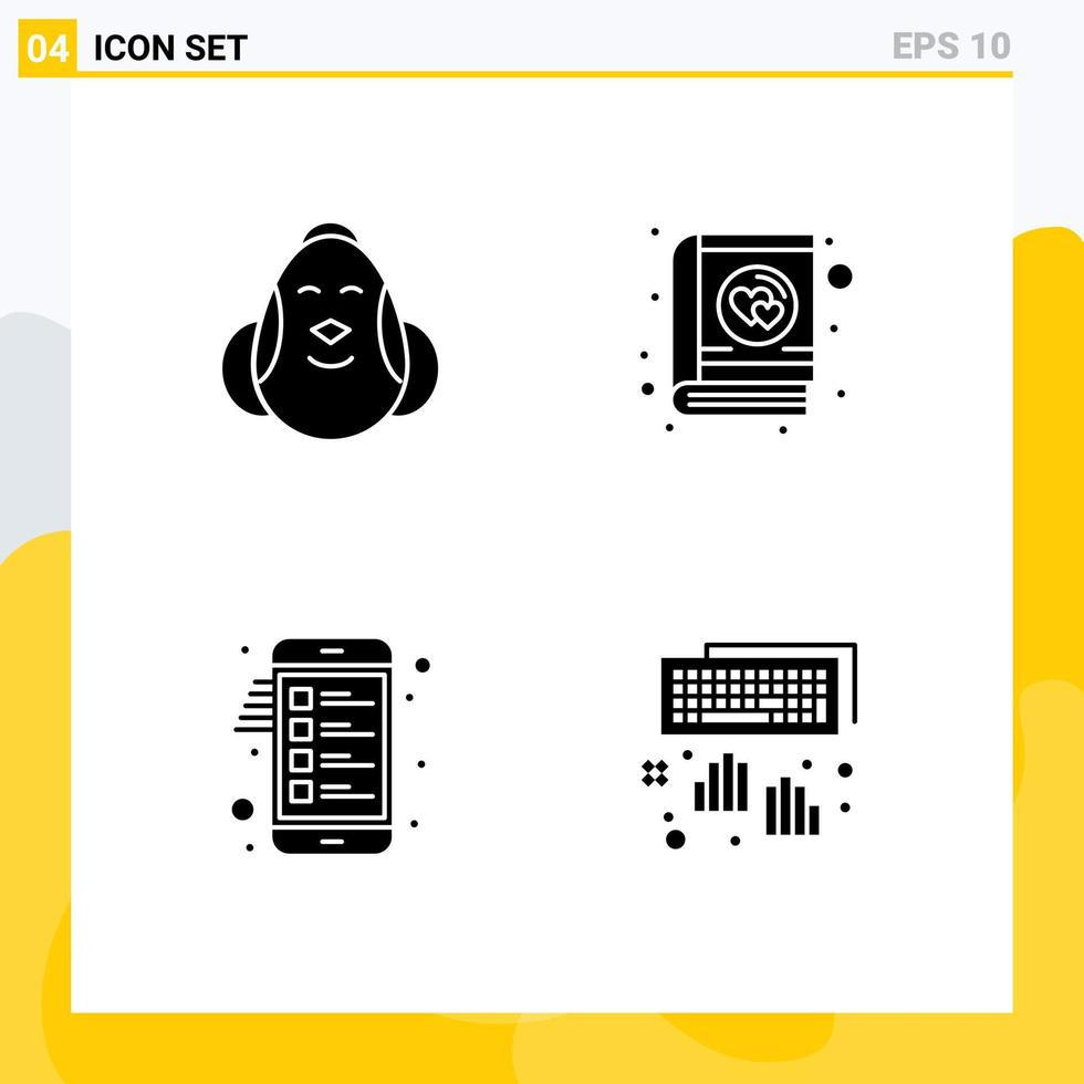 4 Thematic Vector Solid Glyphs and Editable Symbols of egg checklist baby love mobile Editable Vector Design Elements