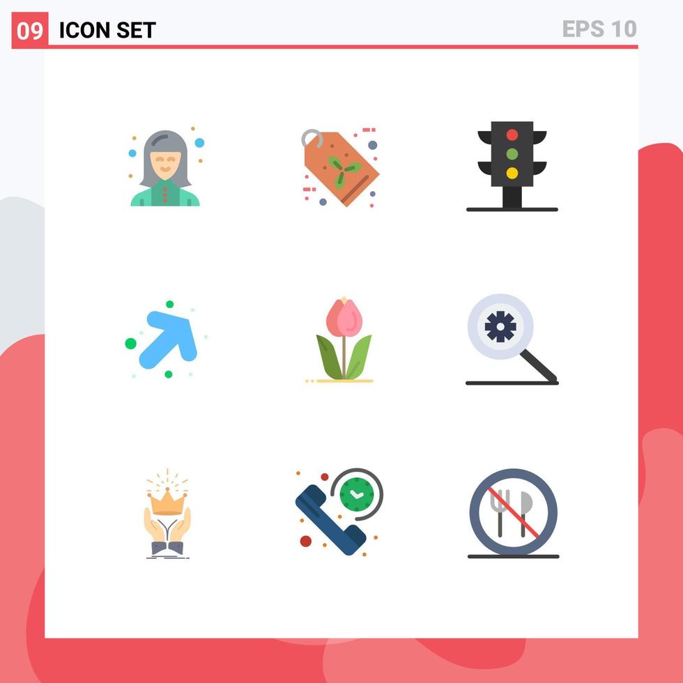 Set of 9 Modern UI Icons Symbols Signs for flower flora tag right arrow Editable Vector Design Elements