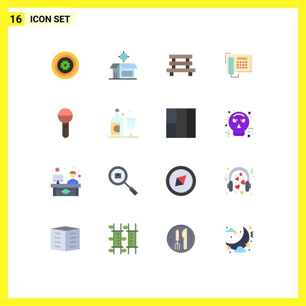Pictogram Set of 16 Simple Flat Colors of media number bench fax sitting Editable Pack of Creative Vector Design Elements