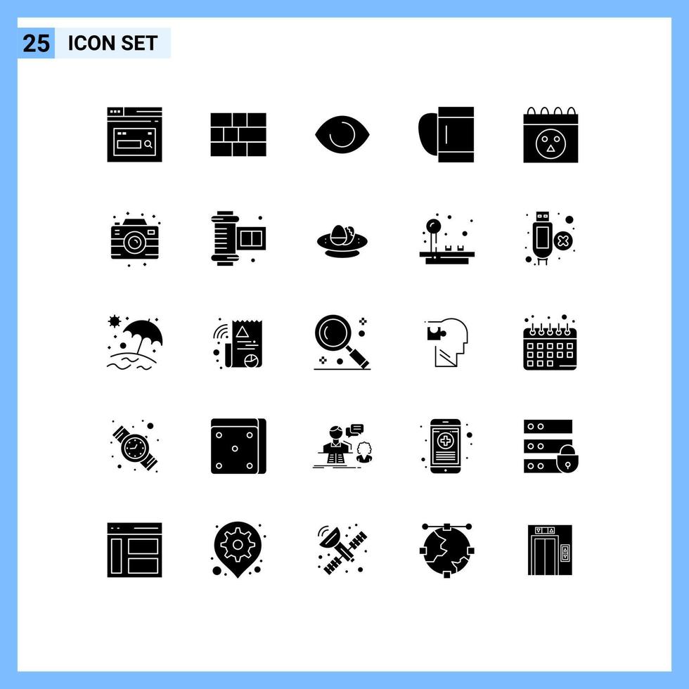 Universal Icon Symbols Group of 25 Modern Solid Glyphs of skull calendar eye sport bag Editable Vector Design Elements