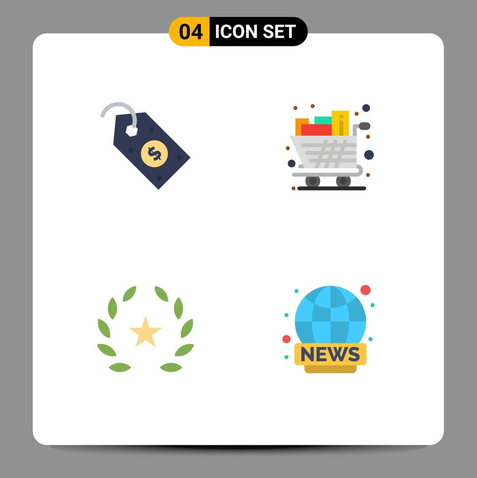 paquete de 4 iconos planos creativos de comercio electrónico cine etiqueta comestibles mirar fijamente elementos de diseño vectorial editables vector