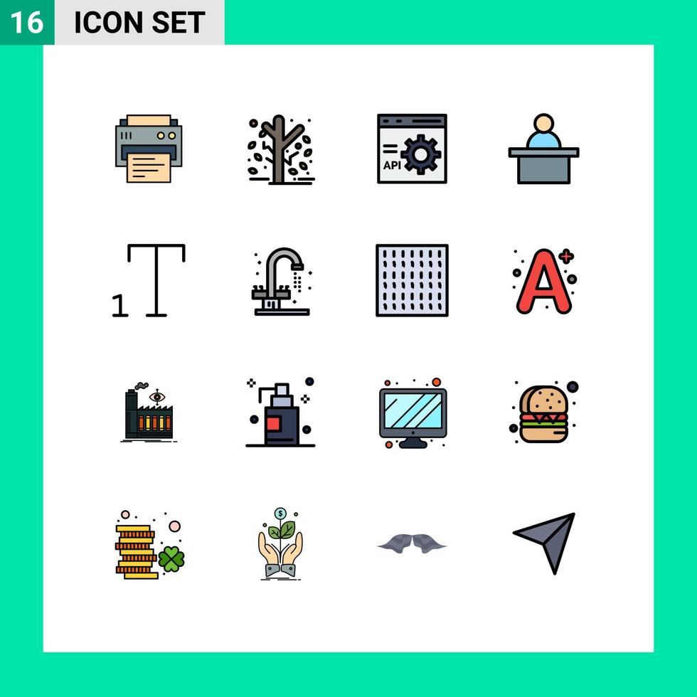 Group of 16 Flat Color Filled Lines Signs and Symbols for font professor tree podium development Editable Creative Vector Design Elements