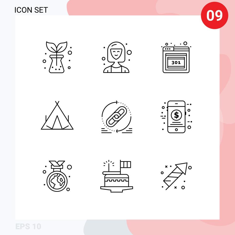 Set of 9 Vector Outlines on Grid for web link browser spring tent Editable Vector Design Elements