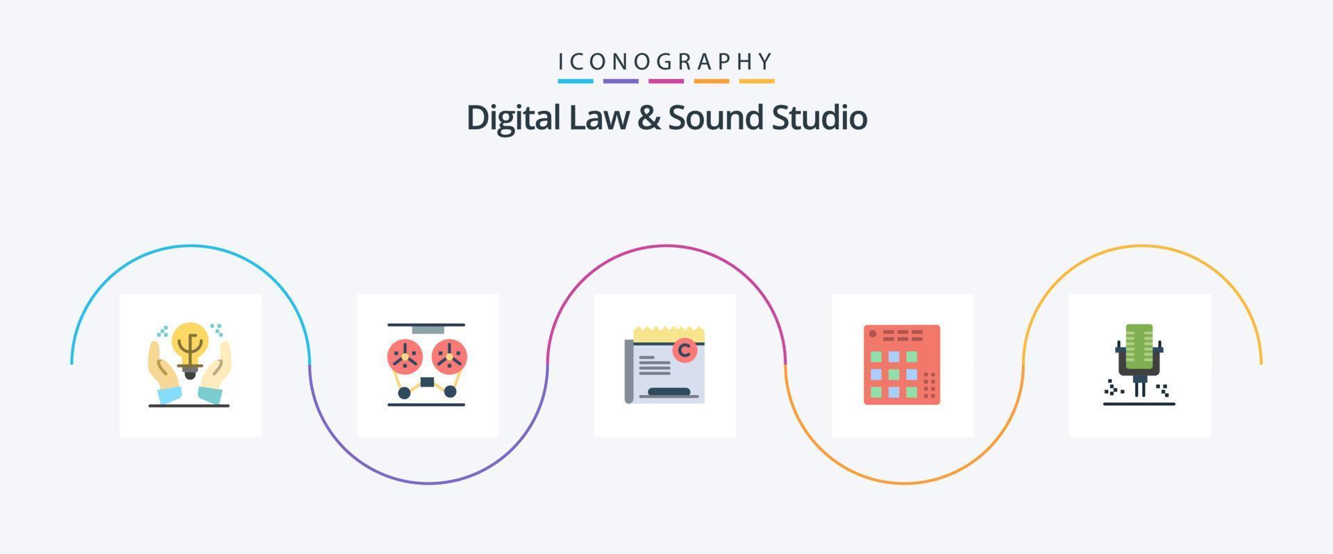 Digital Law And Sound Studio Flat 5 Icon Pack Including live. controller. reel. audio. right vector