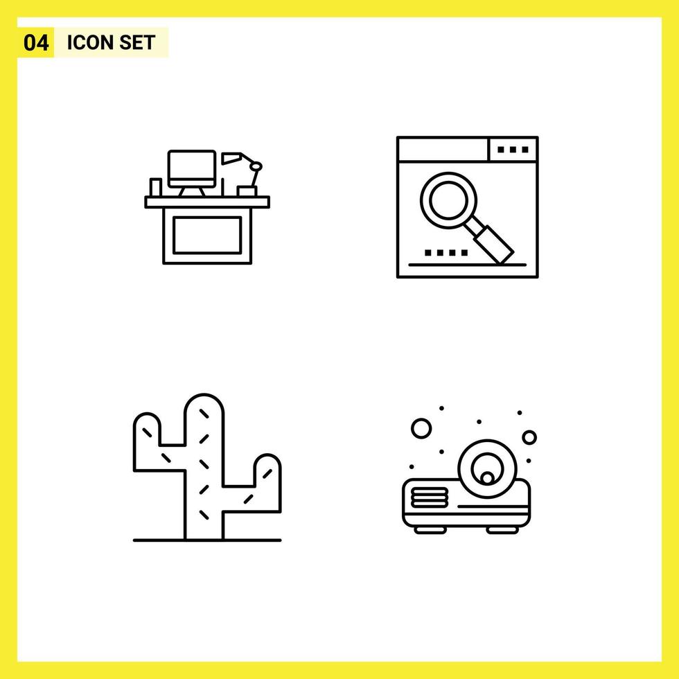 Group of 4 Modern Filledline Flat Colors Set for computer optimize monitor table search Editable Vector Design Elements