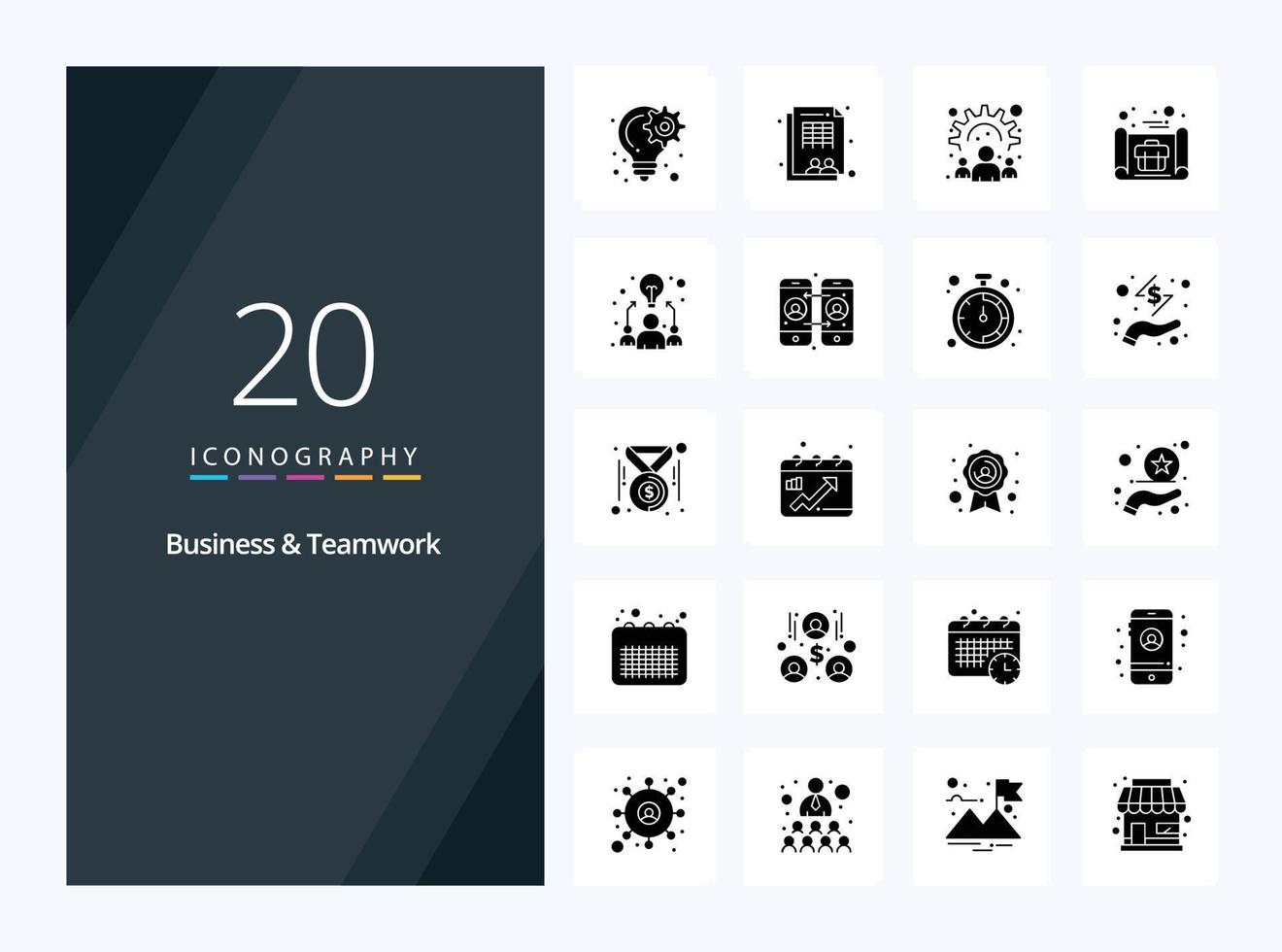 20 Business And Teamwork Solid Glyph icon for presentation vector