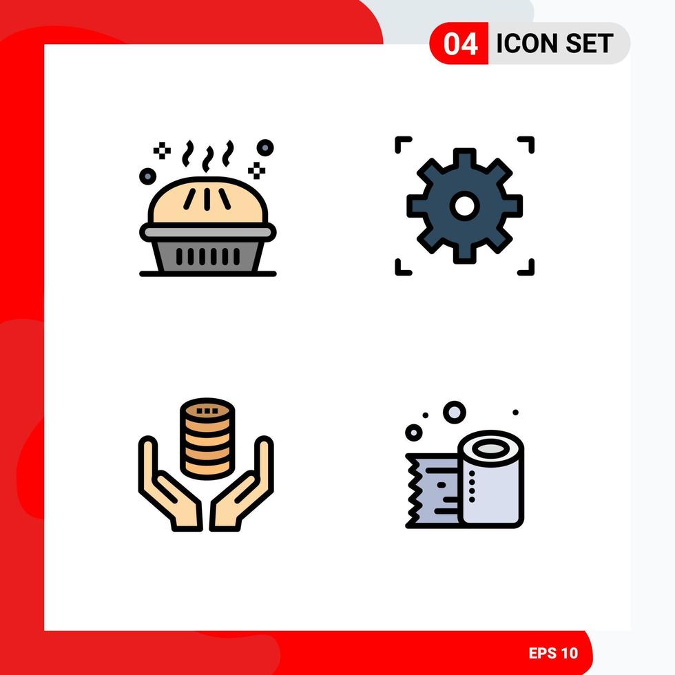 Modern Set of 4 Filledline Flat Colors Pictograph of bakery hand pie video secure Editable Vector Design Elements